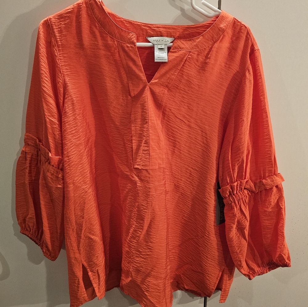 Multiples Womans Small Coral Long Sleeve Blouse